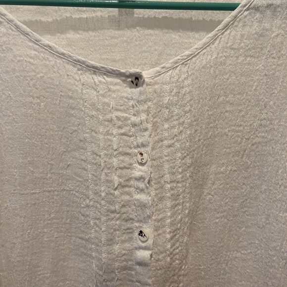 Pure J.Jill 100% Linen White Gauze Pintucked Blouse Petite L Buttoned 3/4 Sleeve - Picture 3 of 7